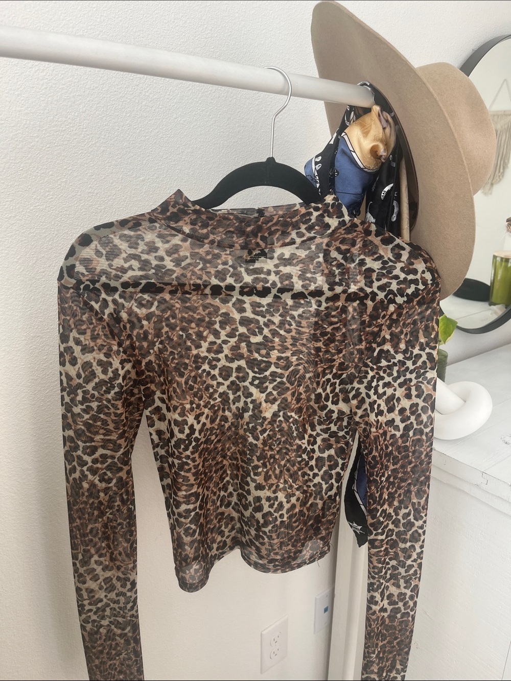 Urban Outfitters Brown Leopard Print Sheer Long Sleeve Top